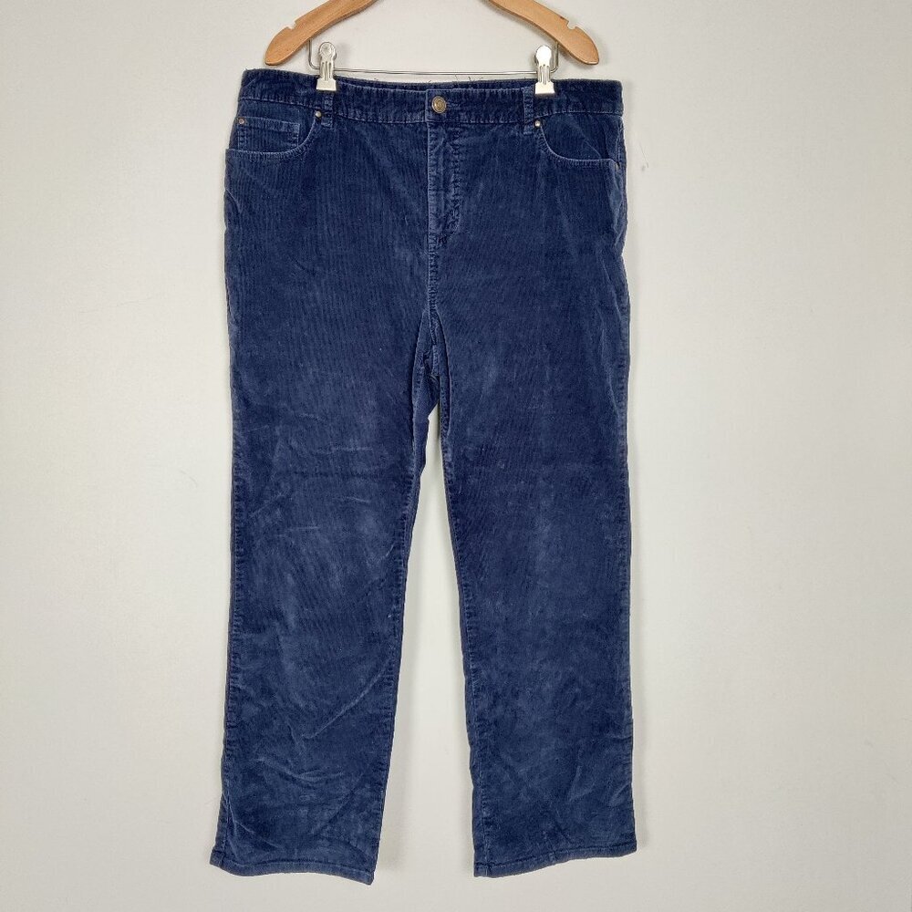 Tradition Women's Straight Pants Size 14 Blue Cotton Corduroy Casual Timeless